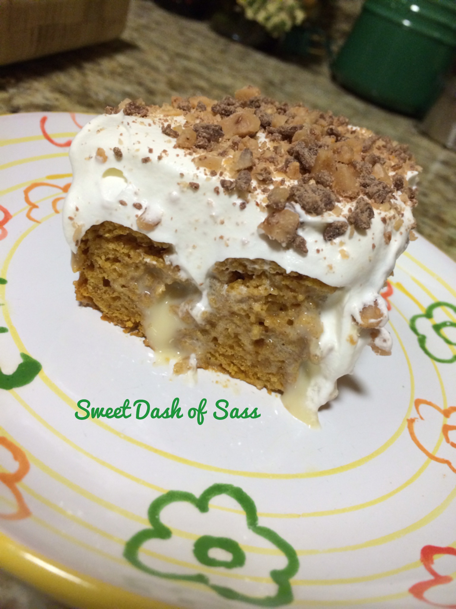 Pumpkin Poke Cake - www.SweetDashofSass.com -  'LIKE' Sweet Dash of Sass on Facebook to  Check out this recipe and many more!