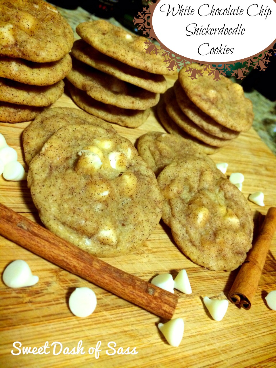 White Chocolate Chip Snickerdoodle Cookies #25DaysCookieStyle www.SweetDashofSass.com